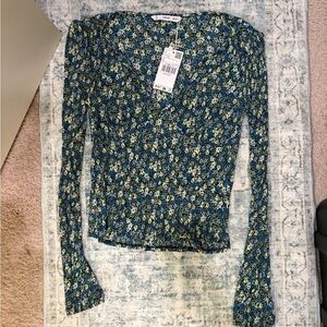 Mango Blue Floral Blouse